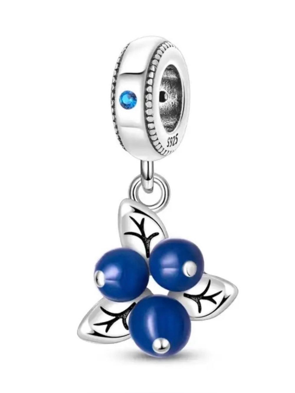 Blueberry Blueberries Charm, fits Pandora Charm Bracelet, S925 Silver, Fruit Cha